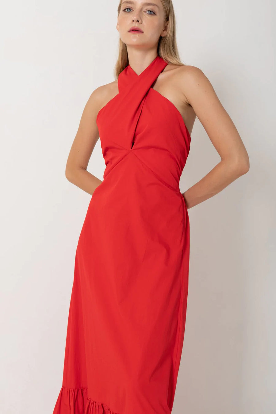 S/W/F Boutique - Crossover Halter Maxi Dress - Rose