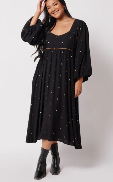 Apero - Jewel Embroidered Midi Dress - Black / Multi