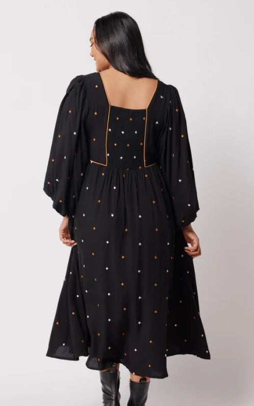 Apero - Jewel Embroidered Midi Dress - Black / Multi
