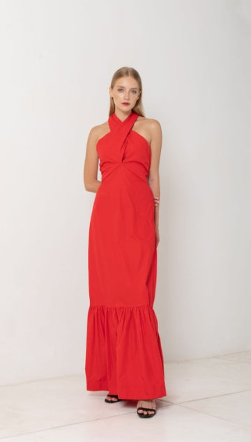 S/W/F Boutique - Crossover Halter Maxi Dress - Rose