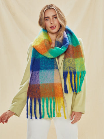 Angels Whisper - Maha Checkered Fluffy Scarf - Multi Green