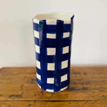 Noss Ceramics - Navy Gingham Vase - Large