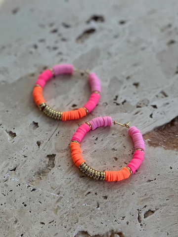 Pop Design - Heishi Hoops - Pink/Orange