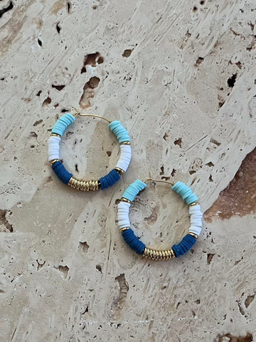 Pop Design - Heishi Hoops - Blue/White